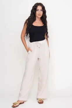 Damskie Polski Śmietanowe Spodnie lniane SIETTA