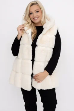 Damskie Włoski Śmietanowy Kożuszek z kapturem FIRIO