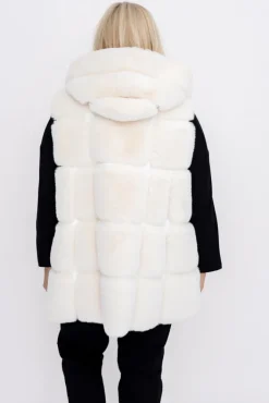 Damskie Włoski Śmietanowy Kożuszek z kapturem FIRIO