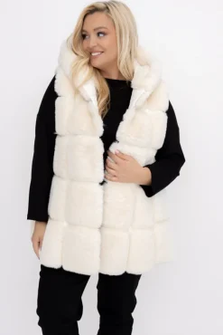 Damskie Włoski Śmietanowy Kożuszek z kapturem FIRIO