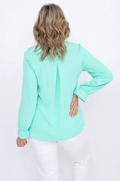 Damskie Włoski Miętowa Bluzka z żabotem GENESIS