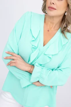 Damskie Włoski Miętowa Bluzka z żabotem GENESIS