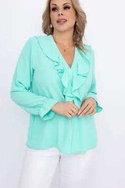 Damskie Włoski Miętowa Bluzka z żabotem GENESIS