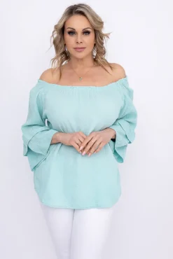 Damskie Włoski Miętowa Bluzka z falbanami PARFI