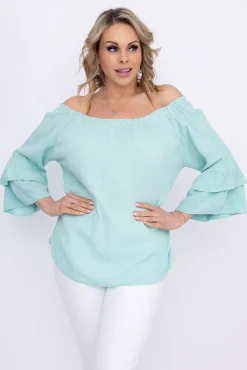 Damskie Włoski Miętowa Bluzka z falbanami PARFI