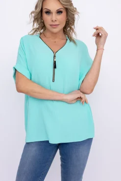 Damskie Włoski Miętowa Bluzka z rozsuwanym dekoltem EKIUZI