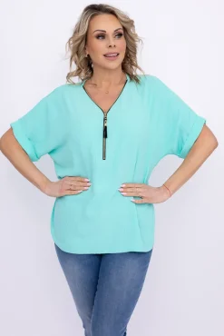 Damskie Włoski Miętowa Bluzka z rozsuwanym dekoltem EKIUZI