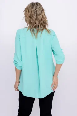 Damskie Włoski Miętowa Bluzka z rozsuwanym dekoltem MERXIO