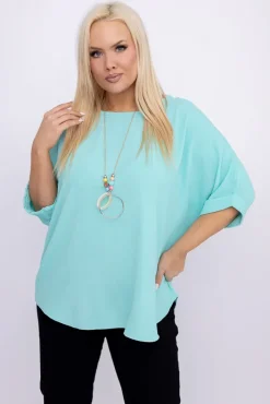Damskie Włoski Miętowa Bluzka z wisiorkiem BELUCIO