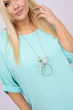 Damskie Włoski Miętowa Bluzka z wisiorkiem BELUCIO