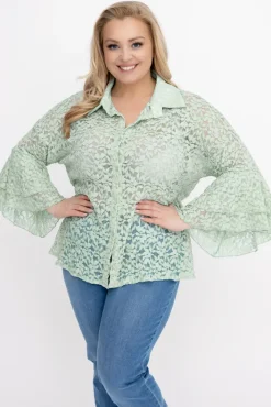 Damskie Włoski Miętowa Koszula koronkowa LEVANTE