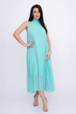 Włoski Miętowa plisowana Sukienka szyfonowa LUZIO