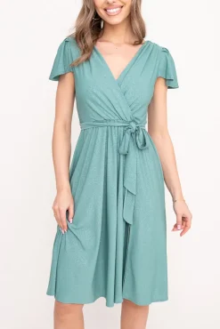 Polski Miętowa Sukienka brokatowa GENVELI