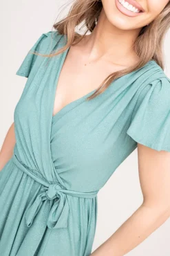 Polski Miętowa Sukienka brokatowa GENVELI