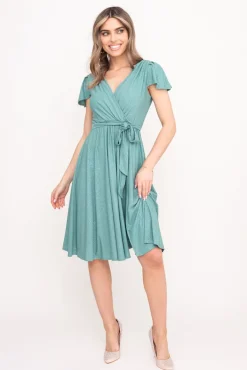 Polski Miętowa Sukienka brokatowa GENVELI