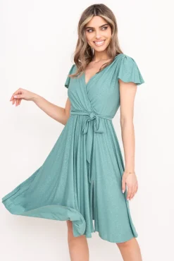 Polski Miętowa Sukienka brokatowa GENVELI