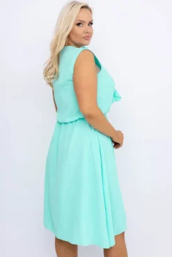 Włoski Miętowa Sukienka z żabotem MERINGO