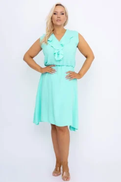 Włoski Miętowa Sukienka z żabotem MERINGO