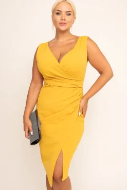Włoski Musztardowa Sukienka kopertowa KENTI