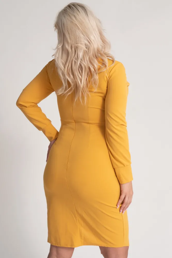 Włoski Musztardowa Sukienka kopertowa NEPIA