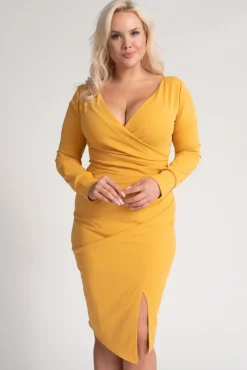 Włoski Musztardowa Sukienka kopertowa NEPIA