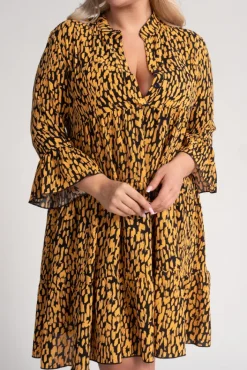 Polski Musztardowo-czarna Sukienka MESTI