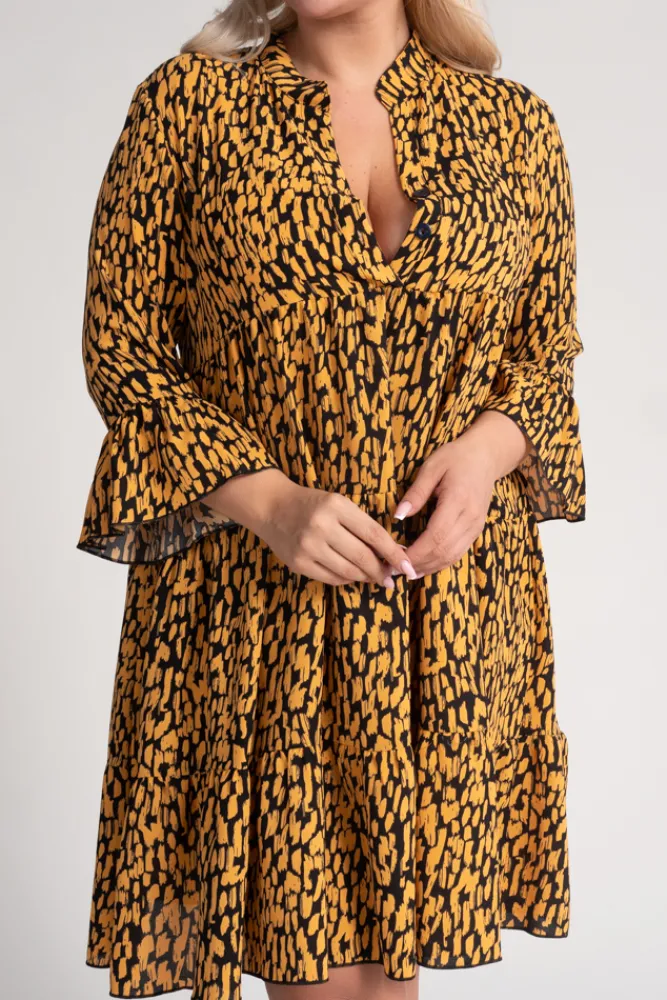 Polski Musztardowo-czarna Sukienka MESTI
