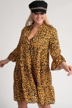 Polski Musztardowo-czarna Sukienka MESTI