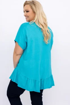 Damskie Włoski Niebieska Bluzka z falbaną BEYBIN