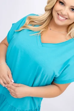 Damskie Włoski Niebieska Bluzka z falbaną BEYBIN