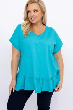 Damskie Włoski Niebieska Bluzka z falbaną BEYBIN