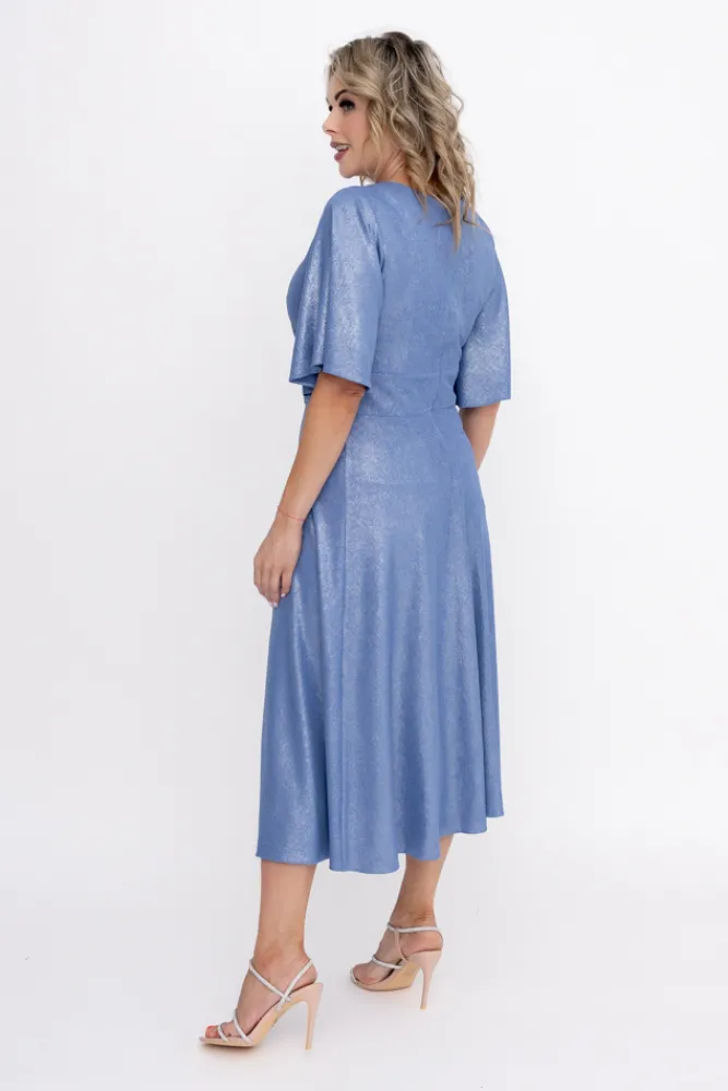 Polski Niebieska Sukienka błyszcząca z marszczeniem RICOTO