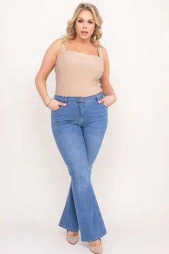 Damskie Niebieskie Spodnie jeansowe dzwony VAKIO