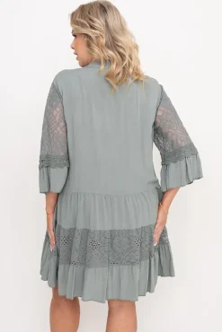 Włoski Oliwkowa Sukienka z haftem TULUZI