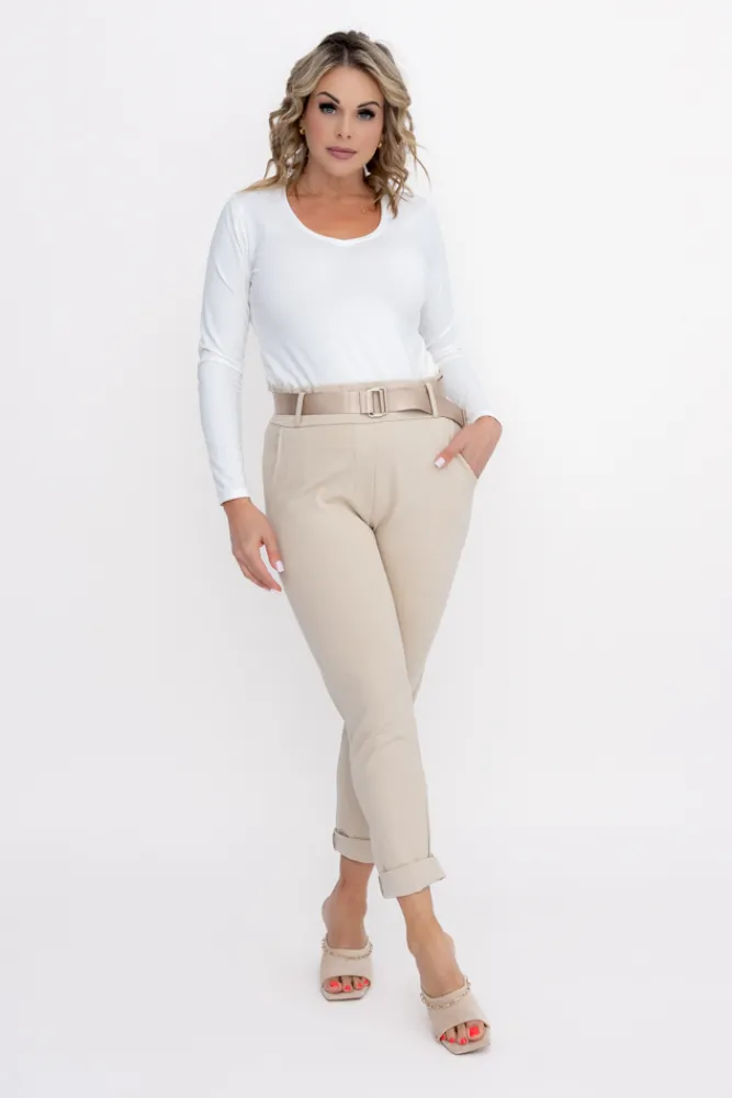 Damskie Włoski Piaskowe Spodnie z paskiem ARTEMIS