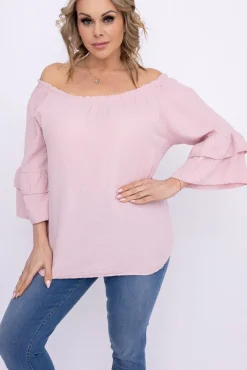 Damskie Włoski Pudroworóżowa Bluzka z falbanami PARFI