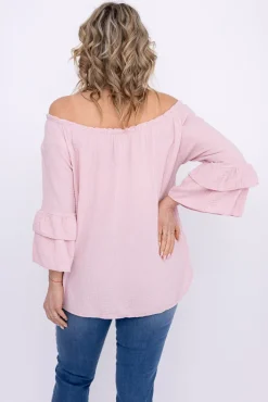Damskie Włoski Pudroworóżowa Bluzka z falbanami PARFI