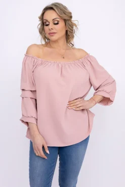 Damskie Włoski Pudroworóżowa Bluzka z marszczonymi rękawami LURIGO