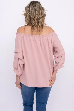 Damskie Włoski Pudroworóżowa Bluzka z marszczonymi rękawami LURIGO