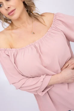 Damskie Włoski Pudroworóżowa Bluzka z marszczonymi rękawami LURIGO