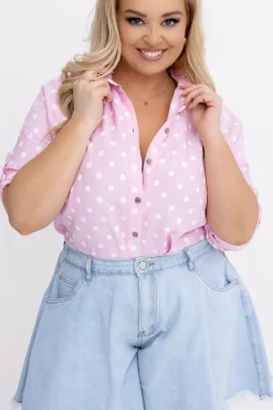 Damskie Włoski Pudroworóżowa Koszula w groszki DAGOZI
