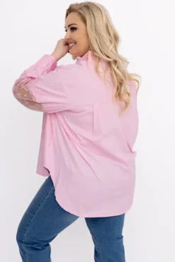 Damskie Włoski Pudroworóżowa Koszula z koronką IRIEN