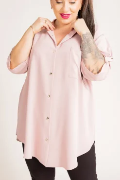Damskie Polski Pudroworóżowa Koszula ze stójką LERIA