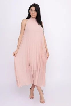 Włoski Pudroworóżowa plisowana Sukienka szyfonowa LUZIO