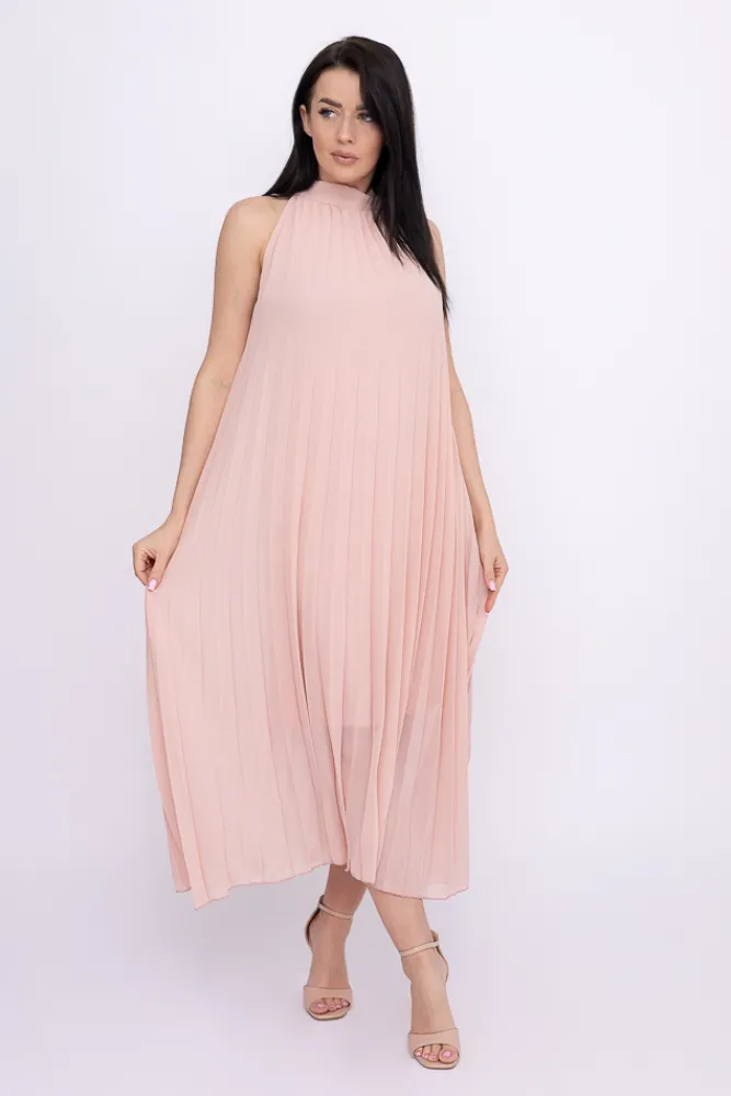 Włoski Pudroworóżowa plisowana Sukienka szyfonowa LUZIO