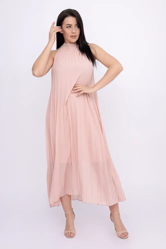 Włoski Pudroworóżowa plisowana Sukienka szyfonowa LUZIO