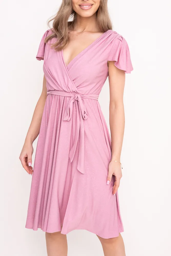 Polski Pudroworóżowa Sukienka brokatowa GENVELI