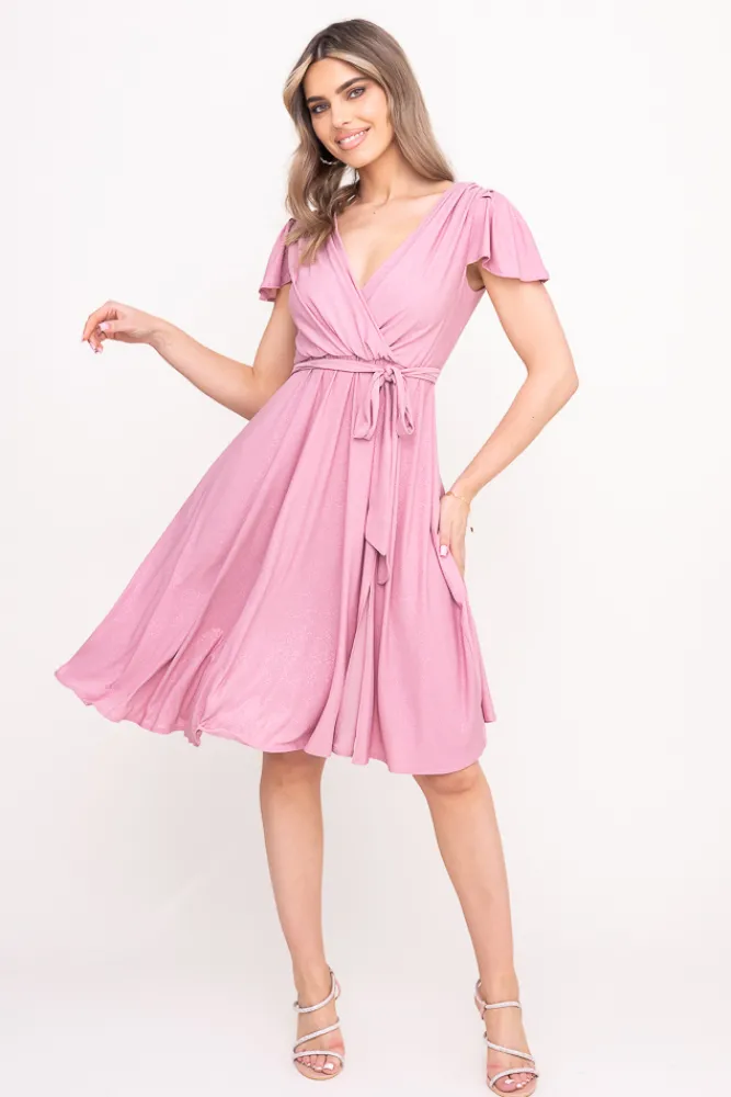 Polski Pudroworóżowa Sukienka brokatowa GENVELI