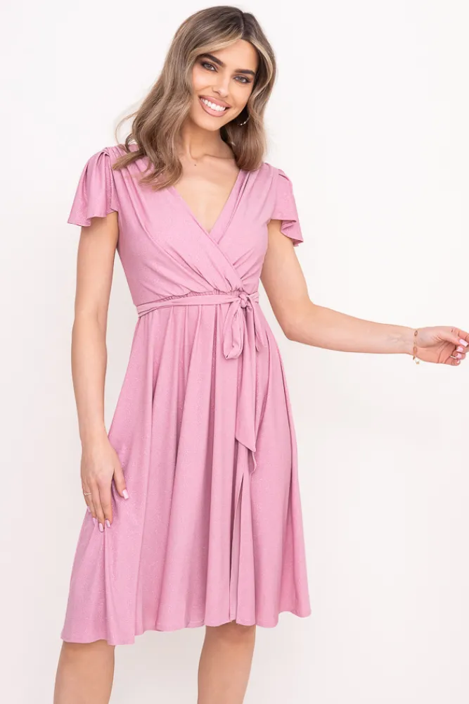 Polski Pudroworóżowa Sukienka brokatowa GENVELI