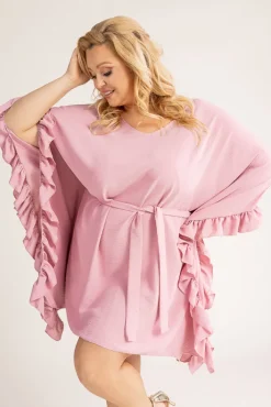 Polski Pudroworóżowa Sukienka z falbankami SELIN